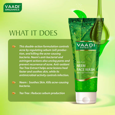 Vaadi Herbals Anti Acne Neem Face Wash with Tea Tree Extract, 60g